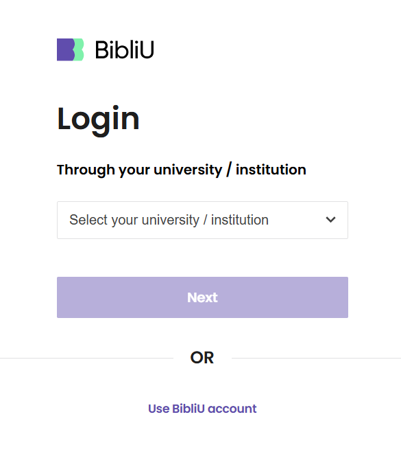 Step one image of login screen on the BibliU sign in page