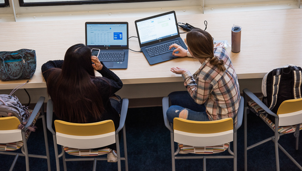 two students studying