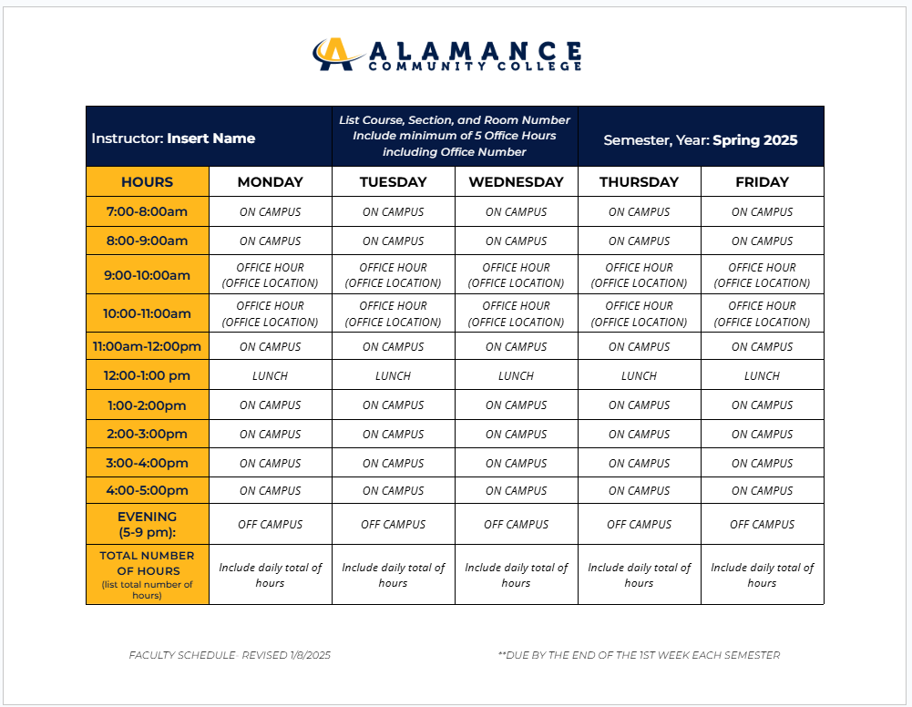 faculty schedule for door